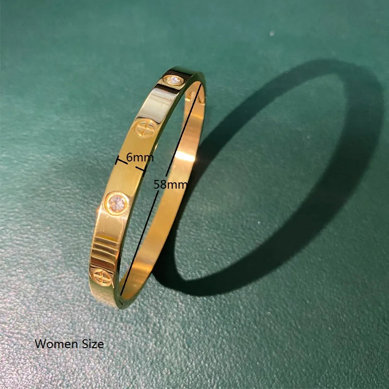 Gold Color Zircon and Cross Nut Nail Bracelet & Bangle for Women in Stainless Steel - Elegant Brand Jewelry