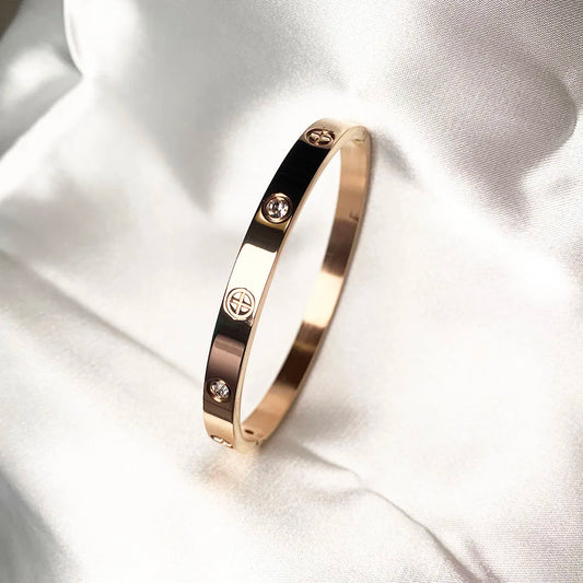 Gold Color Zircon and Cross Nut Nail Bracelet & Bangle for Women in Stainless Steel - Elegant Brand Jewelry