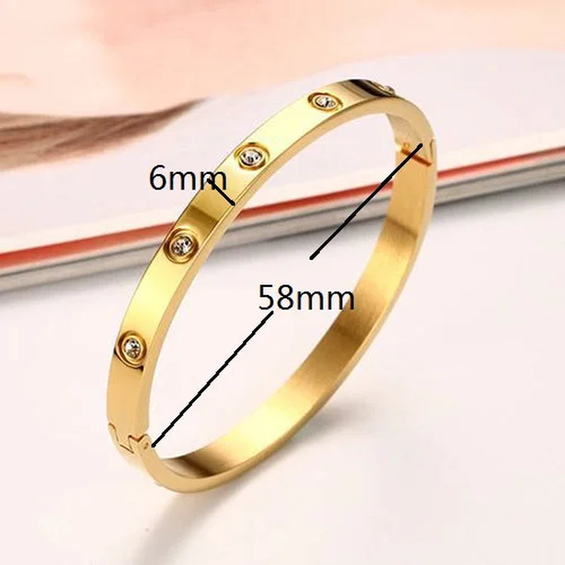 Gold Color Zircon and Cross Nut Nail Bracelet & Bangle for Women in Stainless Steel - Elegant Brand Jewelry