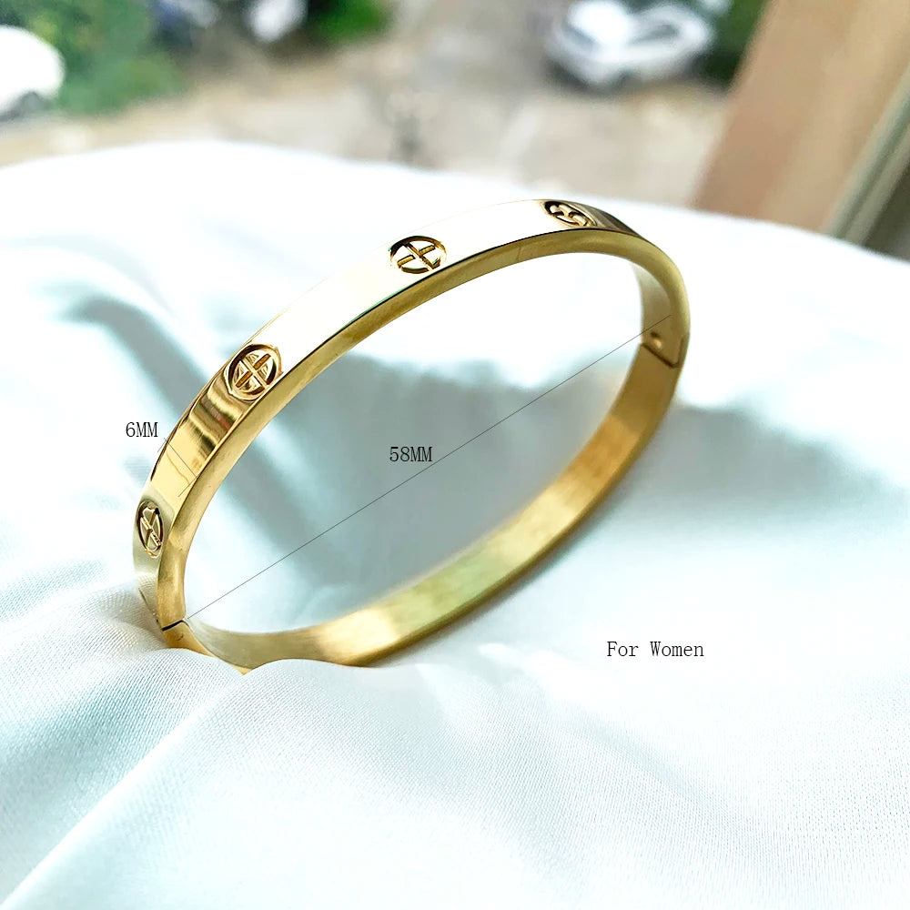 Gold Color Zircon and Cross Nut Nail Bracelet & Bangle for Women in Stainless Steel - Elegant Brand Jewelry