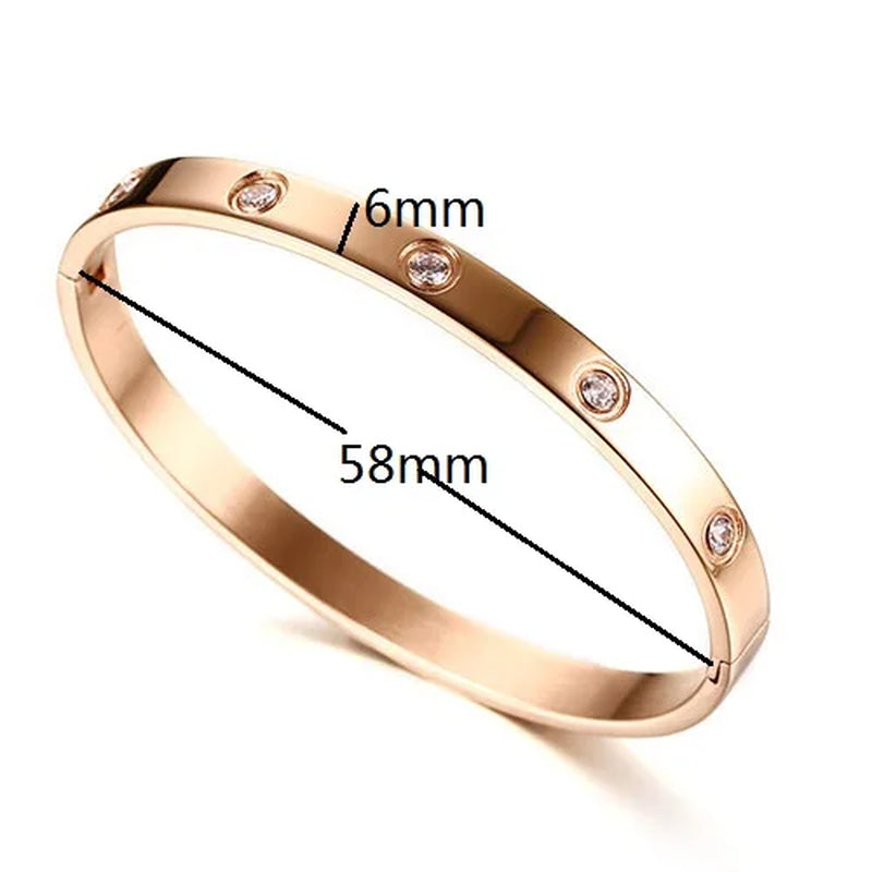 Gold Color Zircon and Cross Nut Nail Bracelet & Bangle for Women in Stainless Steel - Elegant Brand Jewelry